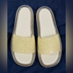 Tory Burch Bubble Jelly Platform Slide Sandals Logo Pool Slides